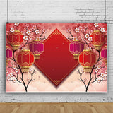 Chinese New Year Photography Backdrop, Red Lanterns, Cherry Blossoms (6.5x5FT)
