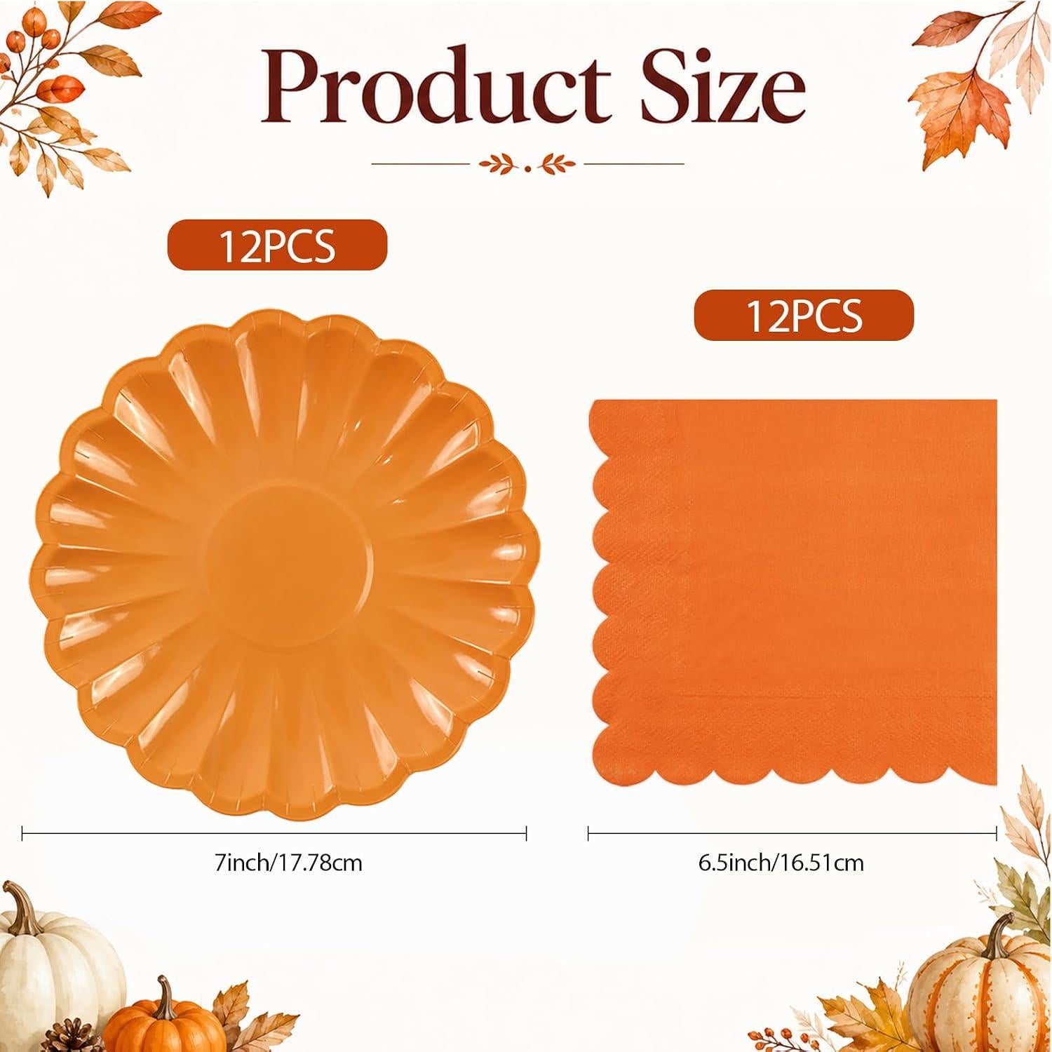 48pc Fall Paper Plates & Napkins Set, Autumn Harvest Tableware (7 Inch)
