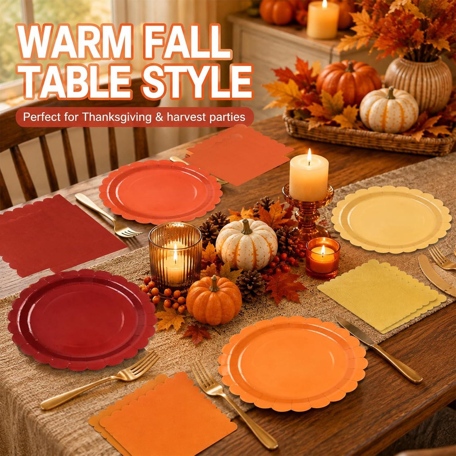 96pc Fall Gradient Plates & Napkins Set, Autumn Party Tableware (Serves 48)
