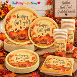 100pc Fall Tableware Set, Pumpkin Leaf Plates, Cups, Napkins (Serves 25)
