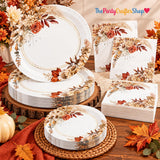 Boho Floral Fall Tableware Set, Rustic Paper Plates, Napkins, Cutlery (Serves 25)