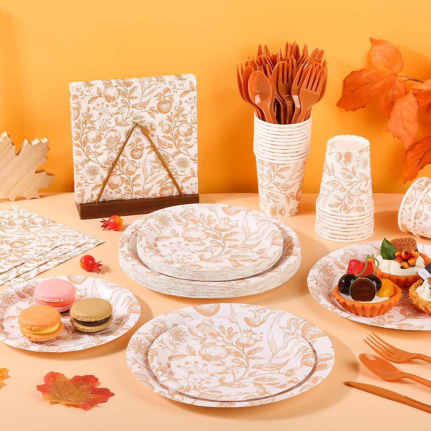 175pc Fall Floral Tableware Set, Japanese Bird Fruit Plates, Thanksgiving Party Decor