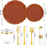175pc Terracotta Gold Rim Tableware Set, Serves 25, Disposable Party Decor