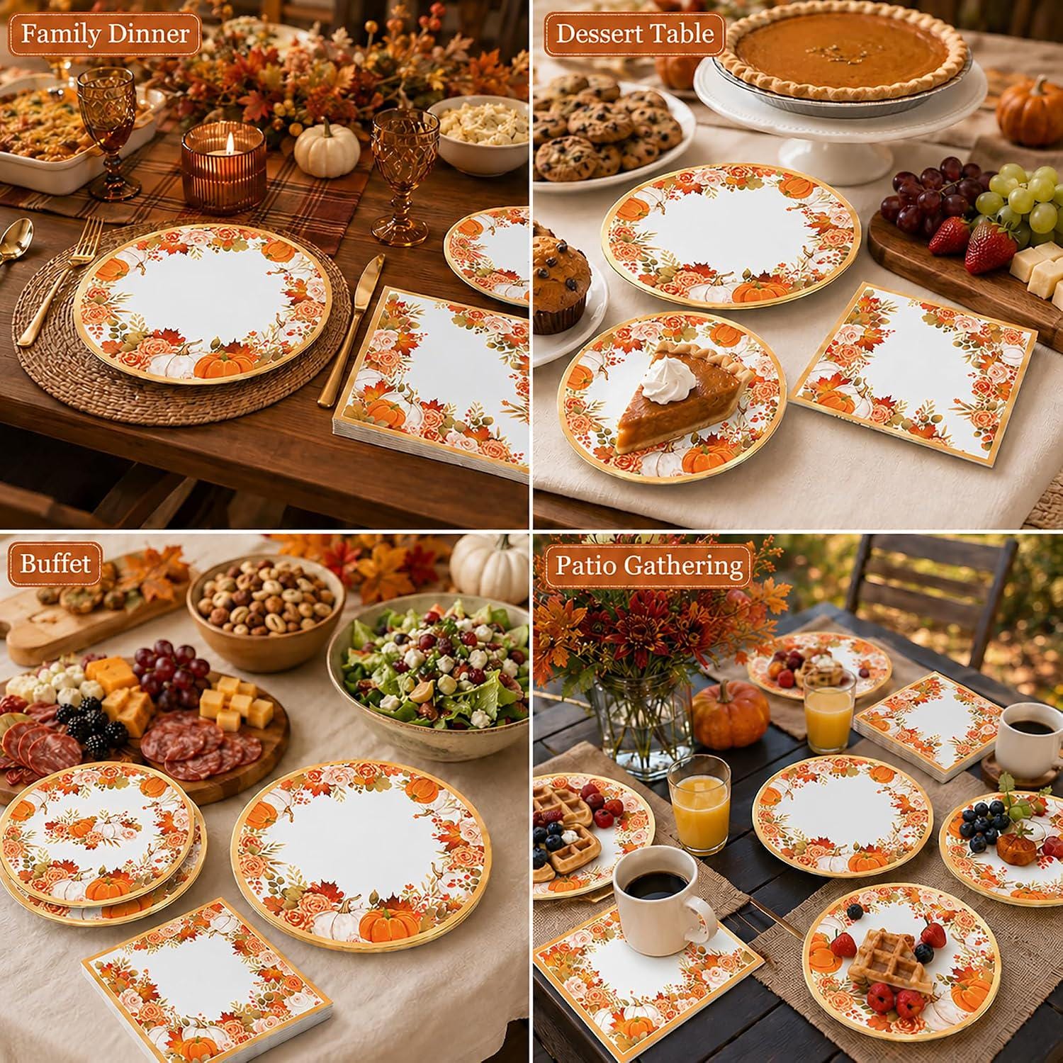 Watercolor Pumpkin Fall Tableware Set, 150pc Thanksgiving Party Supplies (50 Guests)