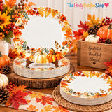 50pc Fall Oval Paper Plates, Pumpkin Maple Leaf, Thanksgiving Party Tableware (12x10 Inch)