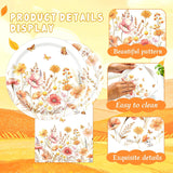 Boho Floral Butterfly Paper Plates & Napkins, Autumn Baby Shower Tableware Set (10)