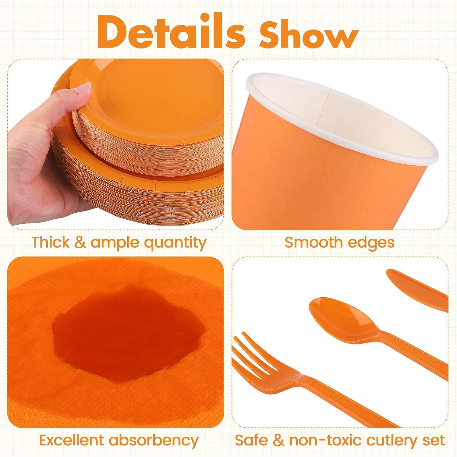 350pc Orange Disposable Tableware Set, Party Supplies for 50 Guests