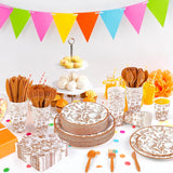 400pc Pomegranate Floral Tableware Set, Orange Autumn Plates, Cups, Napkins, Cutlery (Serves 50)
