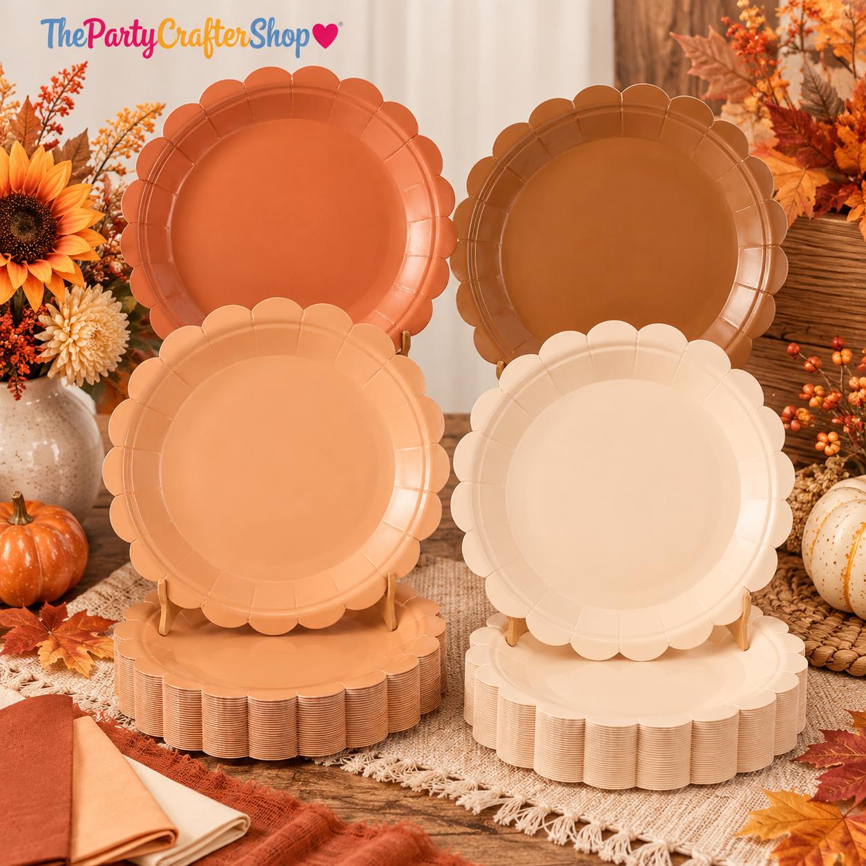 40pc Terracotta Scalloped Paper Plates, 7 Inch Fall Harvest Tableware
