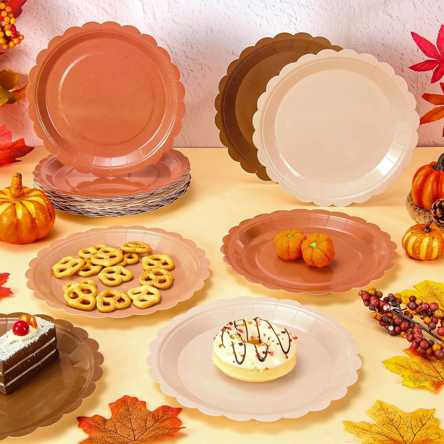 40pc Terracotta Scalloped Paper Plates, 7 Inch Fall Harvest Tableware