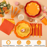 168pc Fall Orange Tableware Set, Scalloped Paper Plates, Napkins, Cutlery (Serves 24)