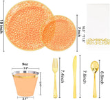 175pc Orange Gold Hammered Tableware Set, Serves 25 Guests (Disposable)
