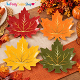 40pc Fall Maple Leaf Paper Plates, Gold Foil Autumn Tableware (8.5 Inch)