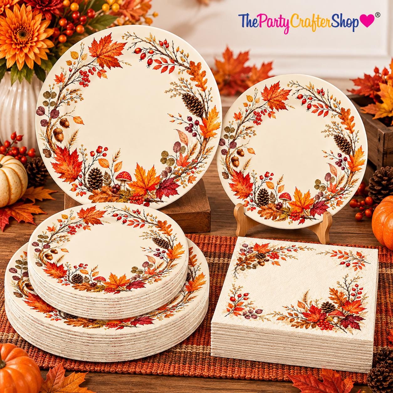 Watercolor Maple Leaf Thanksgiving Tableware Set, 150pc Fall Party Supplies