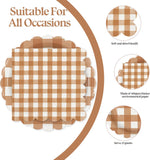 Brown Gingham Paper Plates & Napkins Set, 7 Inch Scalloped Dessert Tableware (50pc)