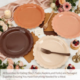 Autumn Tableware Set, 24-Piece Scalloped Plates, Napkins, Forks (Serves 24)
