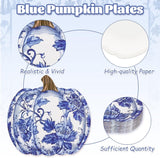40pc Blue Chinoiserie Pumpkin Paper Plates, Floral Autumn Tableware (8.7-9.5 inch)