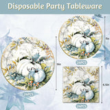 Blue Pumpkin Watercolor Paper Plates & Napkins, 72pc Fall Tableware Set (Serves 24)