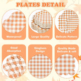 400pc Orange Gingham Tableware Set, Scalloped Plates, Cups, Napkins, Cutlery (Serves 50)