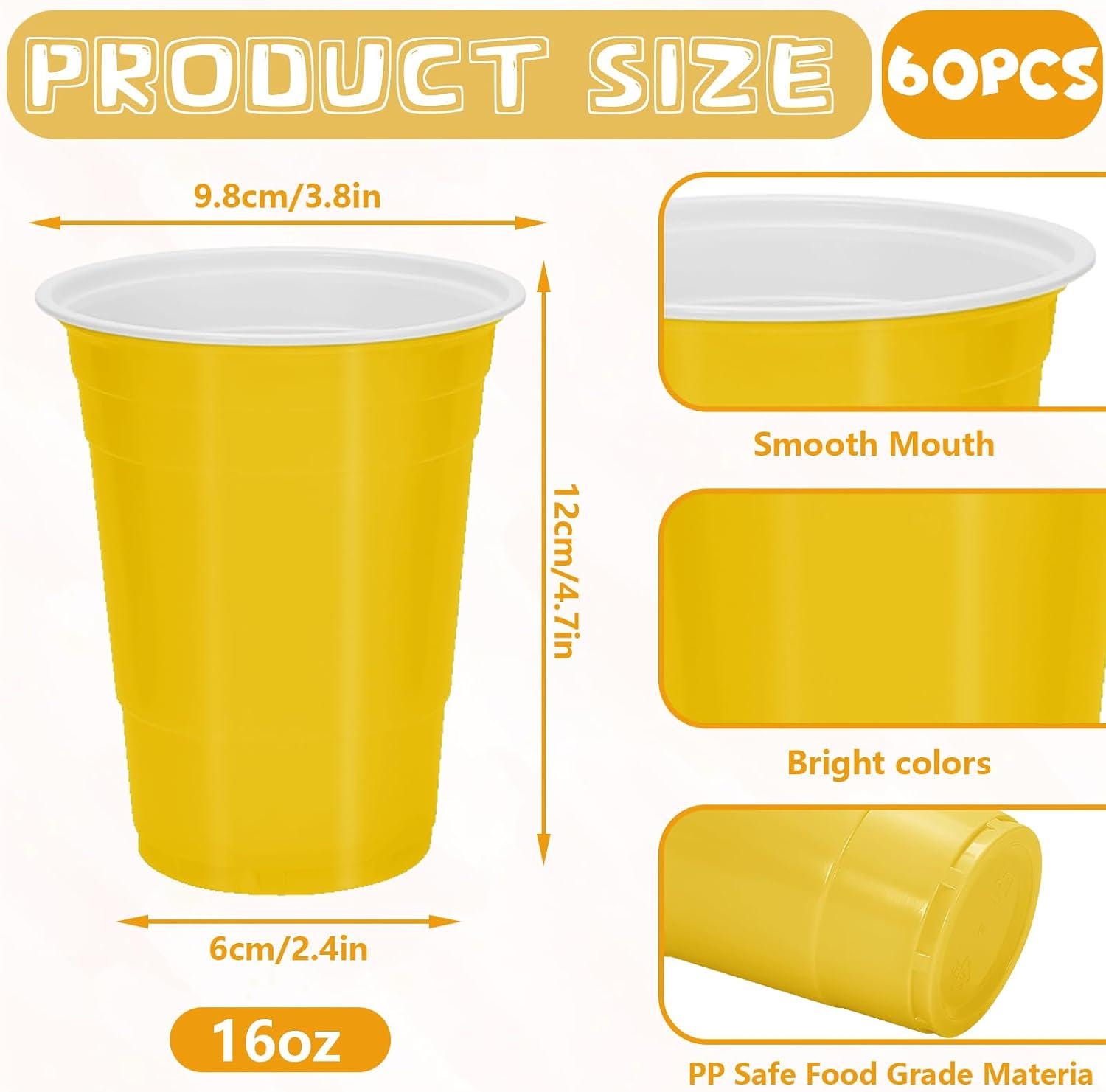60pc Fall Color Plastic Cups, 16oz Autumn Harvest Tableware (Yellow, Orange, Green)