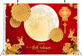 Mid-Autumn Festival Backdrop, Full Moon, Red Lantern, Rabbit Family Photo Prop (8x6FT)