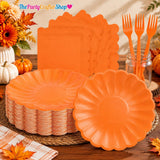 75pc Orange Scalloped Fall Tableware Set, Serves 25 Guests (Plates, Napkins, Forks)