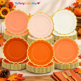 96pc Gradient Scalloped Paper Plates, Autumn Wedding Tableware (9 Inch)