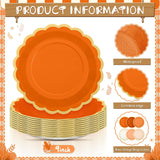 96pc Gradient Scalloped Paper Plates, Autumn Wedding Tableware (9 Inch)