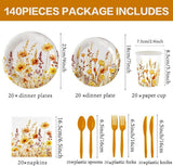 140pc Watercolor Wildflower Tableware Set, Autumn Harvest Party Decor (Serves 20)