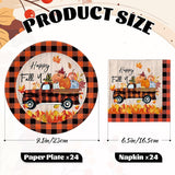 48pc Fall Tableware Set, Buffalo Plaid Pumpkin Truck Plates & Napkins (Serves 24)
