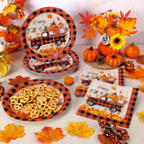 48pc Fall Tableware Set, Buffalo Plaid Pumpkin Truck Plates & Napkins (Serves 24)