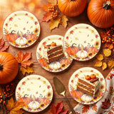 48pc Fall Pumpkin Paper Plates, 7 Inch Thanksgiving Dessert Tableware (Autumn Harvest)