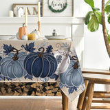 60x84 Inch Blue Pumpkin Fall Tablecloth, Washable Autumn Floral Decor