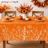 3pc Fall Floral Tablecloth Set, Orange Autumn Table Covers (54x108 Inch)