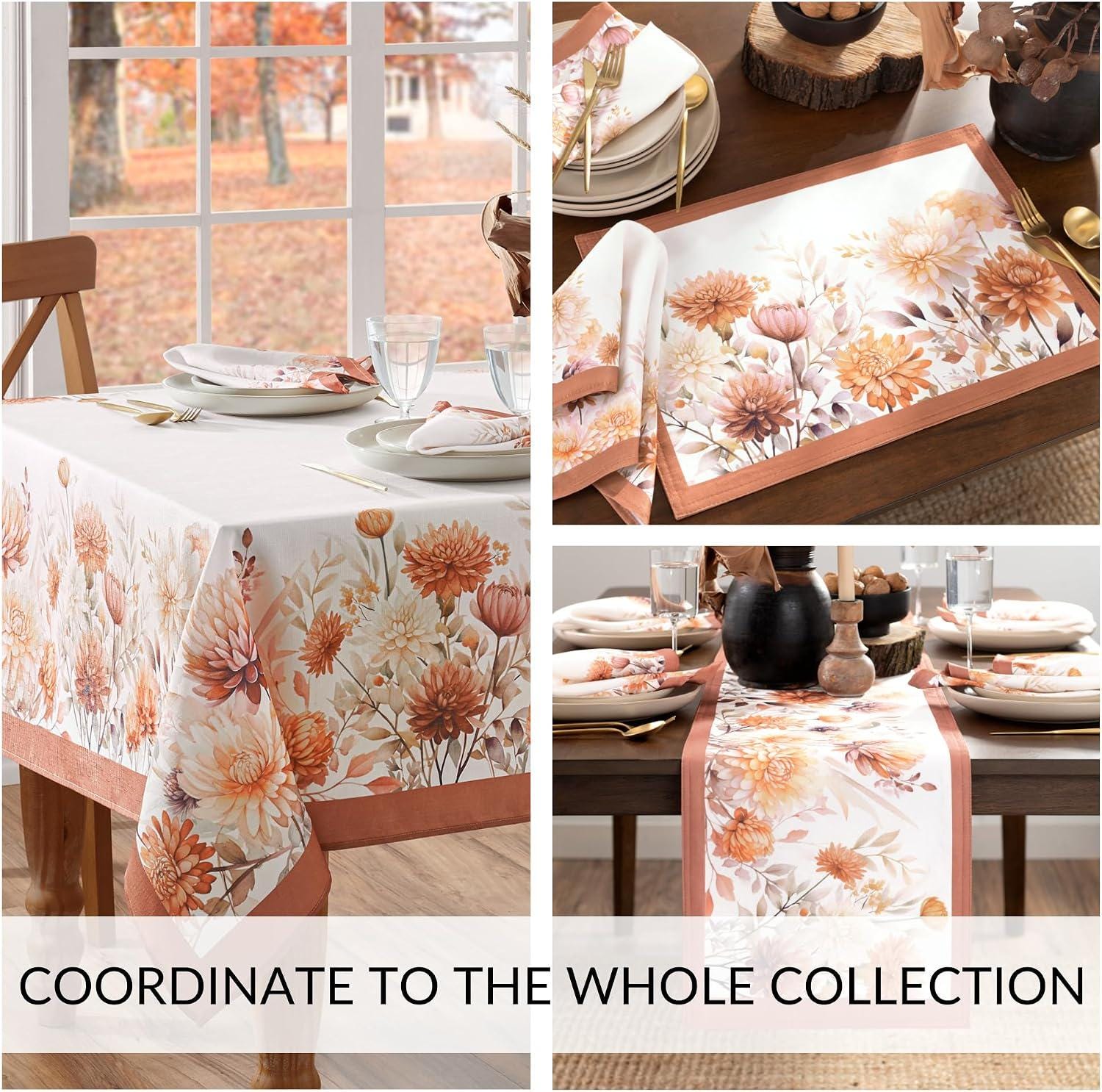 Autumn Floral Tablecloth, 60x120 Inch, Harvest Party Decor (100% Polyester)