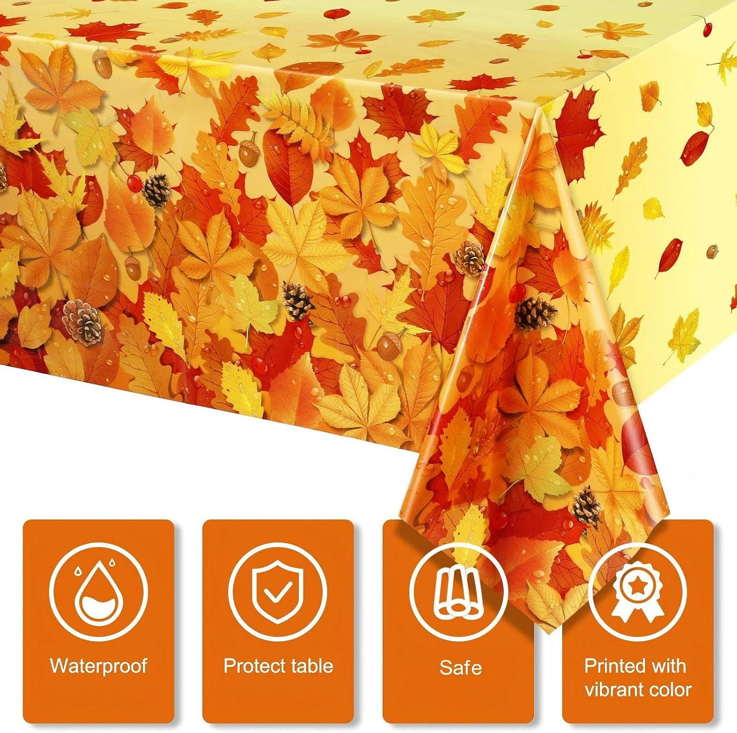 3pc Waterproof Maple Leaf Tablecloth Set, Autumn Harvest Party Decor (137x274cm)