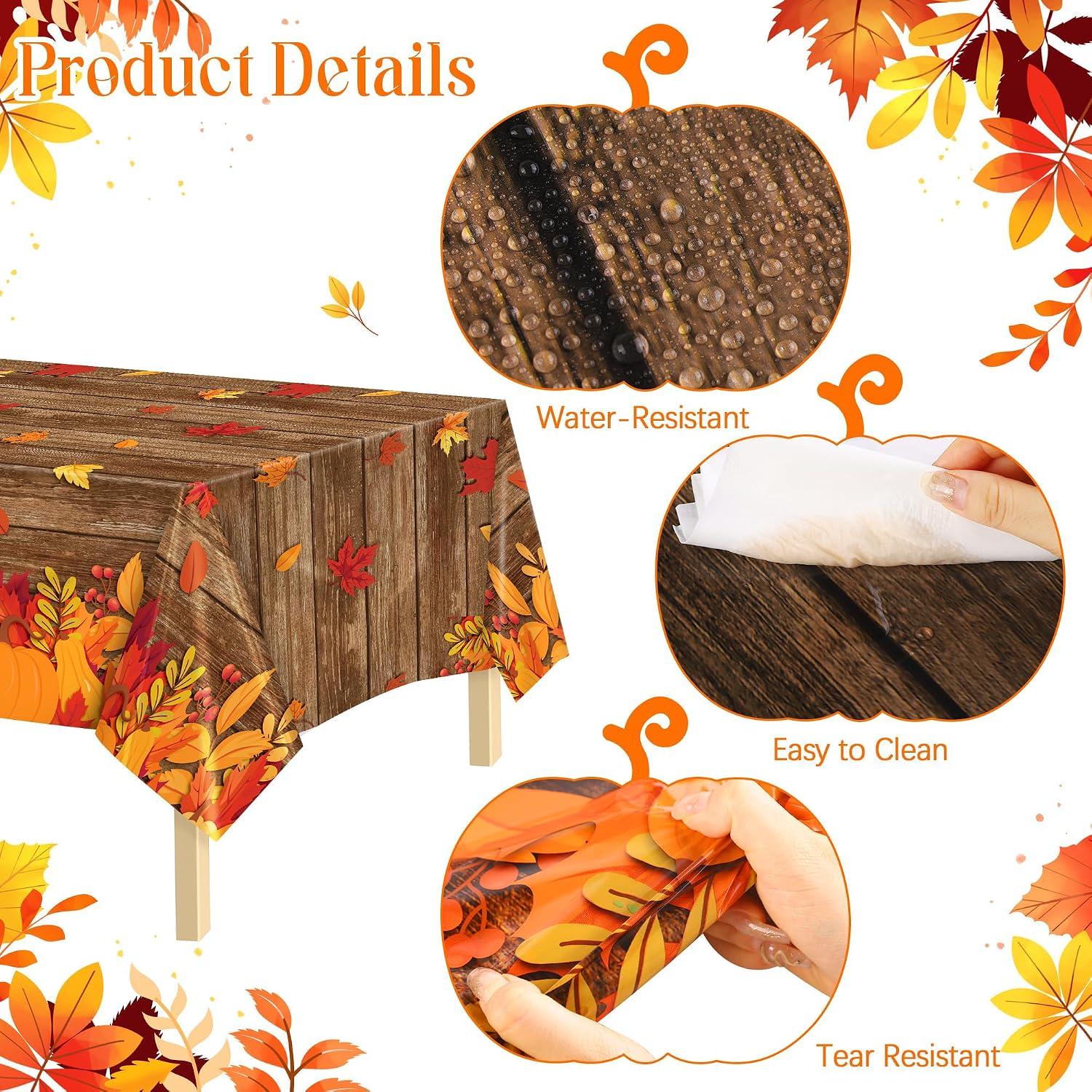100FT Fall Tablecloth Roll, Pumpkin Maple Leaf Autumn Decor (54 Inch)