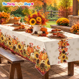 3pc Fall Sunflower Pumpkin Tablecloth Set, 108x54 Inch Disposable Covers (Harvest Party Decor)