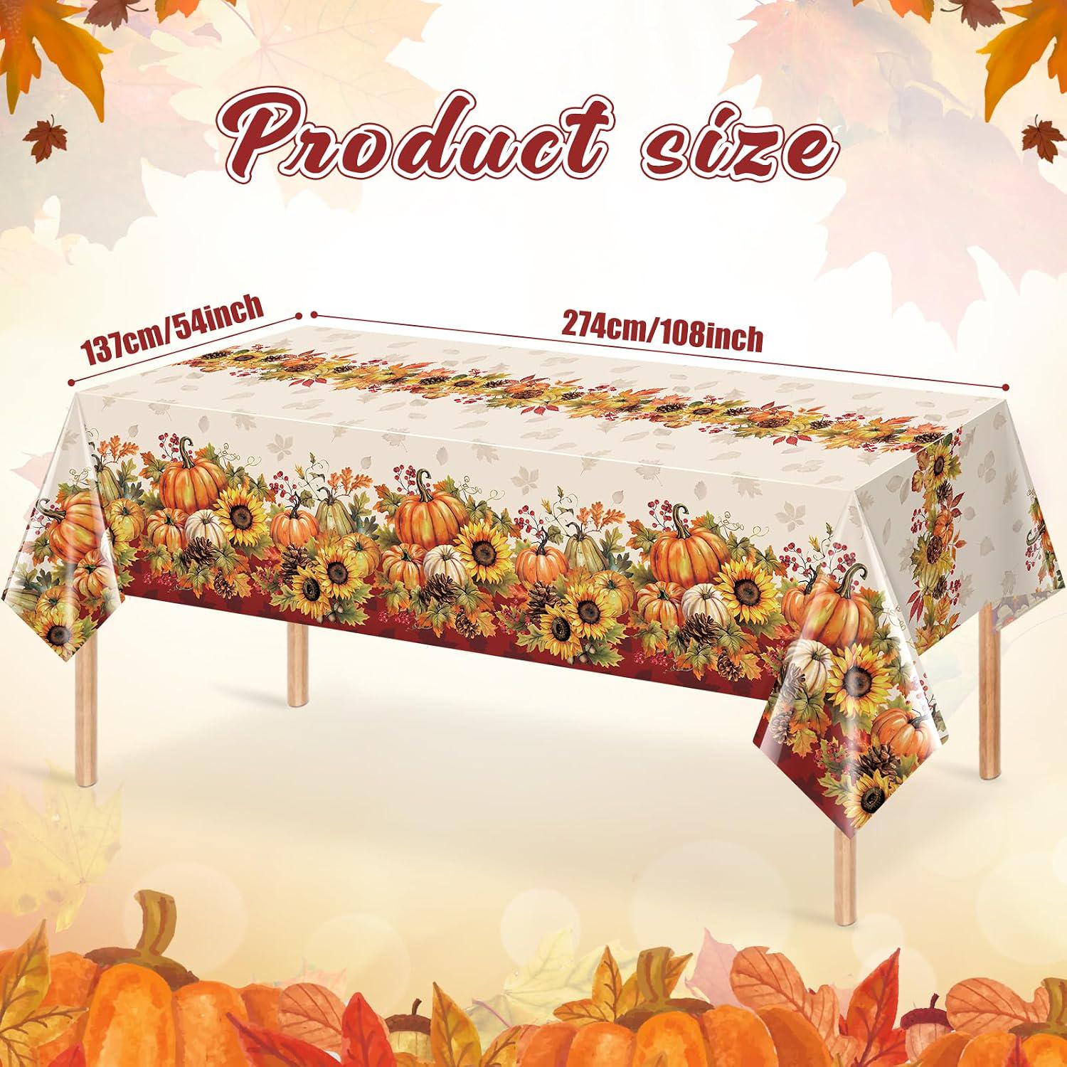 3pc Fall Sunflower Pumpkin Tablecloth Set, 108x54 Inch Disposable Covers (Harvest Party Decor)