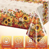 3pc Fall Sunflower Pumpkin Tablecloth Set, 108x54 Inch Disposable Covers (Harvest Party Decor)