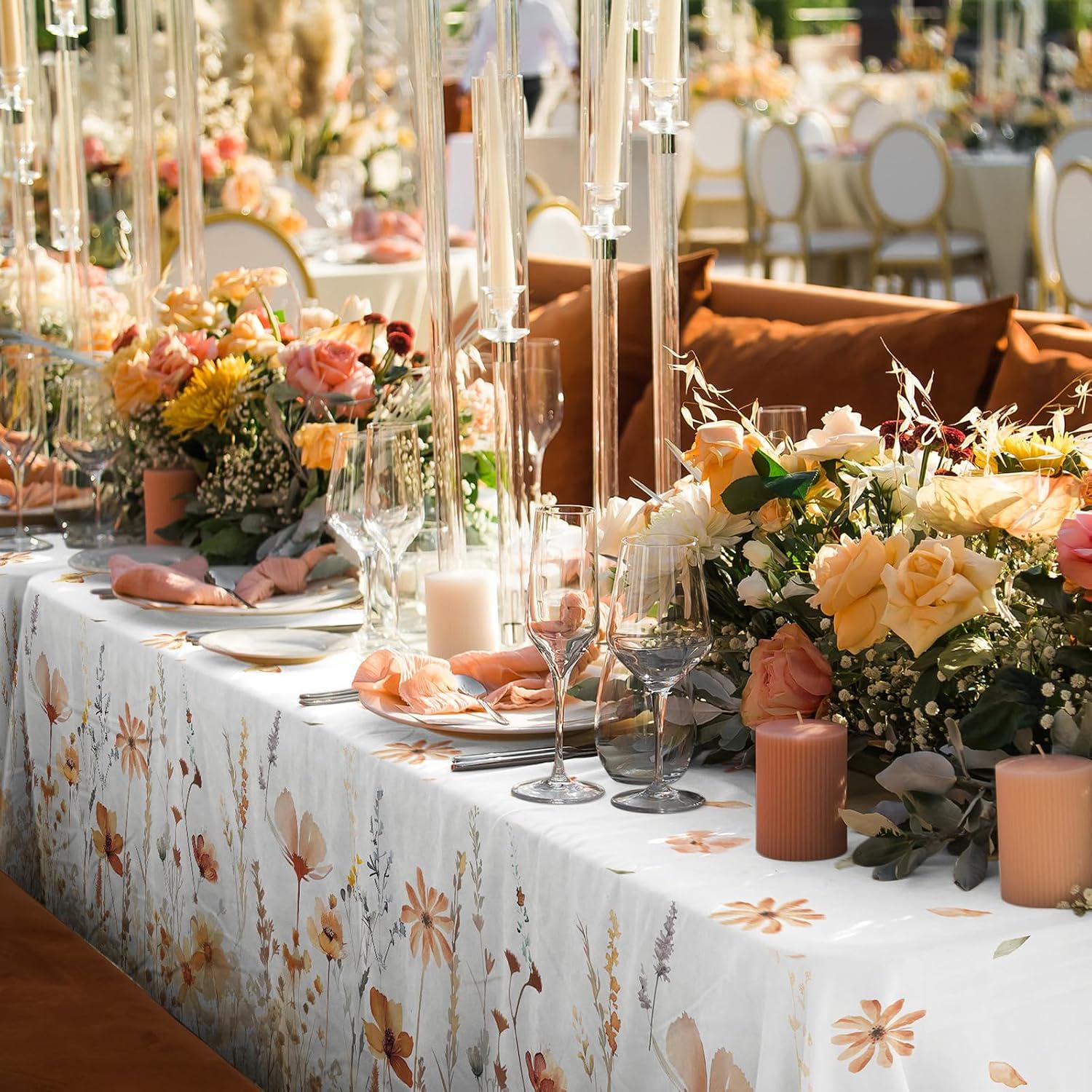 3pc Fall Floral Plastic Tablecloth Set, 54x108 Inch Wildflower Covers (Disposable)