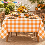 Orange Gingham Tablecloth Set, Waterproof PE Covers (54x108 Inch)