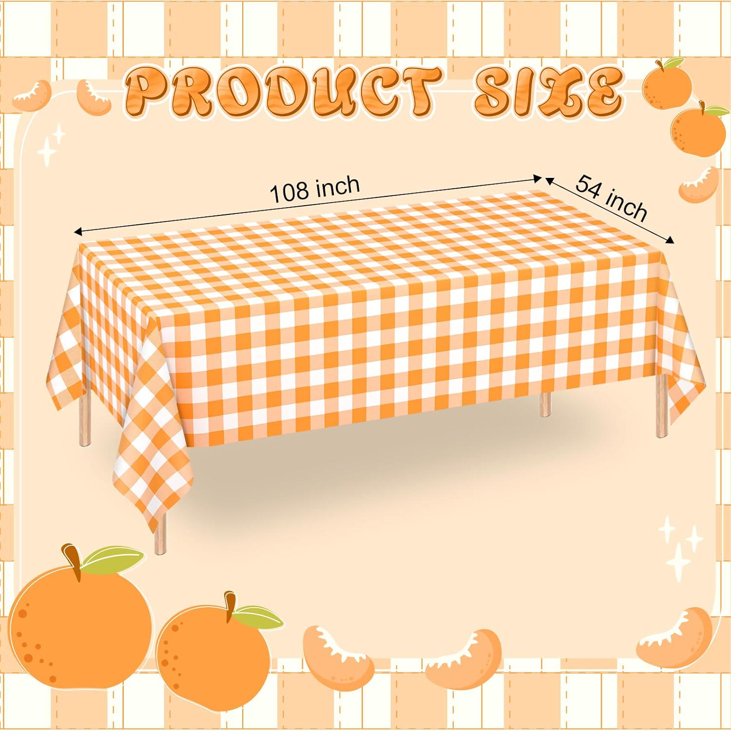 Orange Gingham Tablecloth Set, Waterproof PE Covers (54x108 Inch)