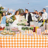 Orange Gingham Tablecloth Set, Waterproof PE Covers (54x108 Inch)