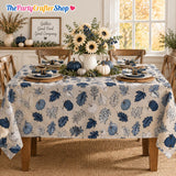 Blue Pumpkin Maple Leaf Tablecloth, Autumn Seasonal Party Decor (60x84 Inch)