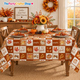 Autumn Patchwork Tablecloth, Maple Leaf Pumpkin Design, Washable Polyester (52x70 Inch)