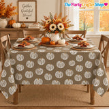 Pumpkin Print Tablecloth, Brown White Autumn Harvest Decor (60x84 Inch)