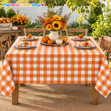 4pc Orange Gingham Tablecloth Set, Fall Plaid PEVA Covers (54x108 Inch)