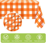 4pc Orange Gingham Tablecloth Set, Fall Plaid PEVA Covers (54x108 Inch)