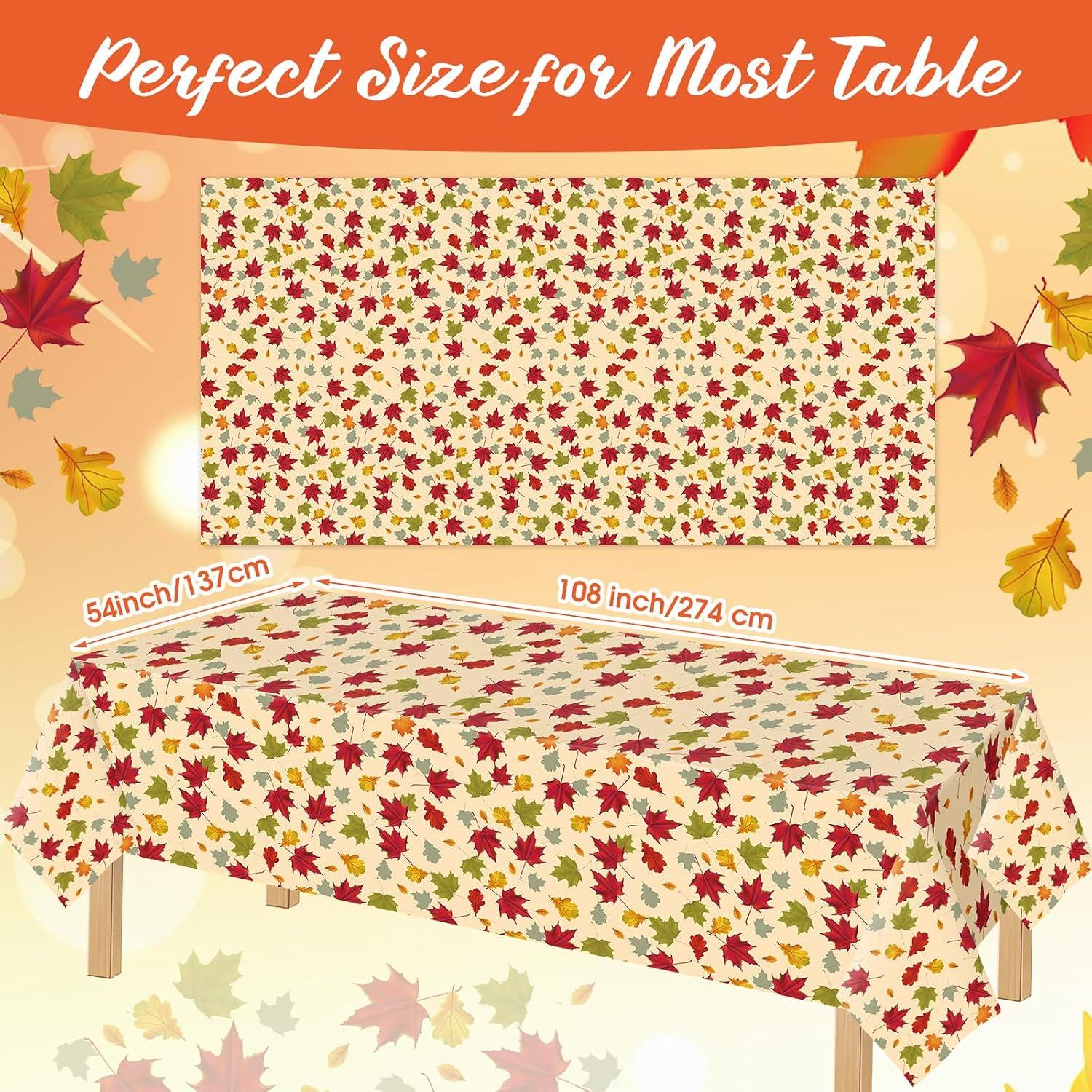 12pc Fall Maple Leaf Tablecloth Set, 54x108 Inch Disposable Covers (Thanksgiving Party Decor)